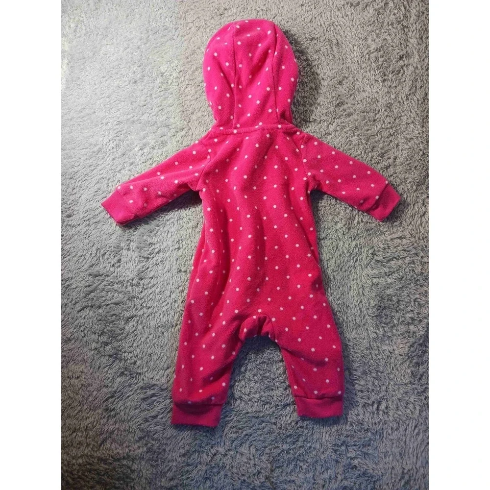 Carter's 3M Pink Polka Dot Hooded Romper Fleece‎ One Piece 